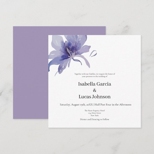 Convite para Casamento Purple Iris Watercolor (Frente/Verso)