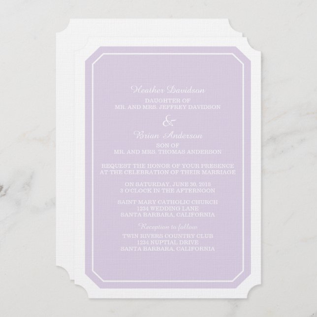 Convite para Casamento Purple Simplesmente Elegant (Frente/Verso)