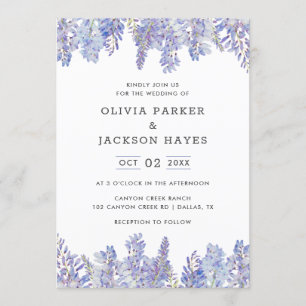 Convite Para Casamento Purple Wisteria Watercolor