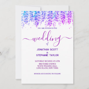 Convite Para Casamento Purple Wisteria Watercolor
