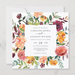 Convite para Casamento Quadrado Floral Quadrado
