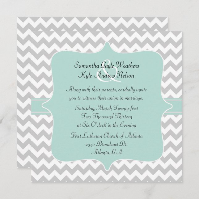 Convite para Casamento Quadrado na moda Chevron (Frente/Verso)