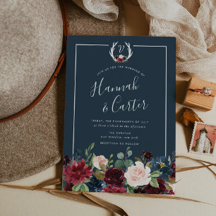 Convite para Casamento Radiante Bloom Antler Monog