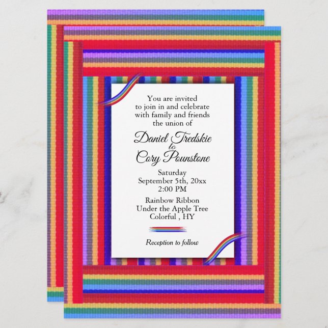 Convite para Casamento Rainbow Ribbon (Frente/Verso)