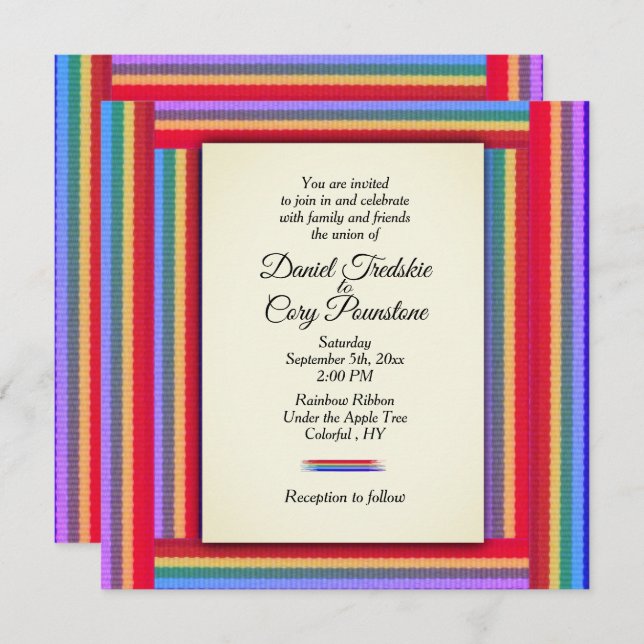 Convite para Casamento Rainbow Ribbon (Frente/Verso)