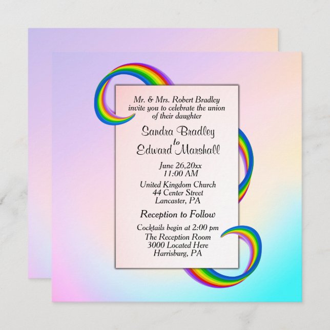 Convite para Casamento Rainbow Ribbon (Frente/Verso)