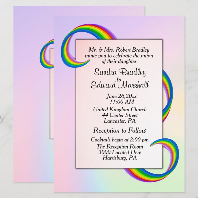 Convite para Casamento Rainbow Ribbon (Frente/Verso)