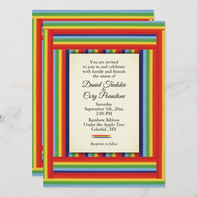 Convite para Casamento Rainbow Ribbon (Frente/Verso)