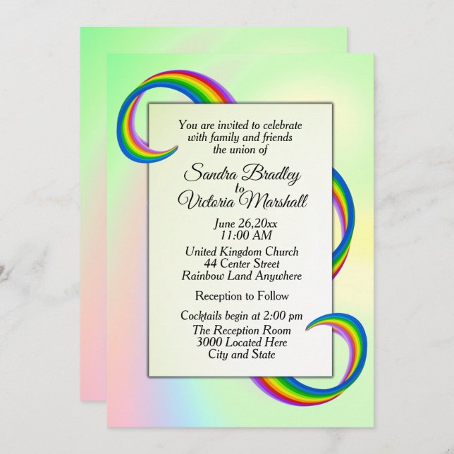 Convite para Casamento Rainbow Ribbon (Frente/Verso)