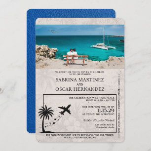 Convite para Casamento Real Blue Aruba Passaporte