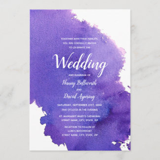 Convite para Casamento Real Purple Watercolor