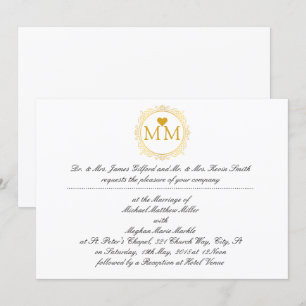 Convite para Casamento Real   Script Dourado Monog