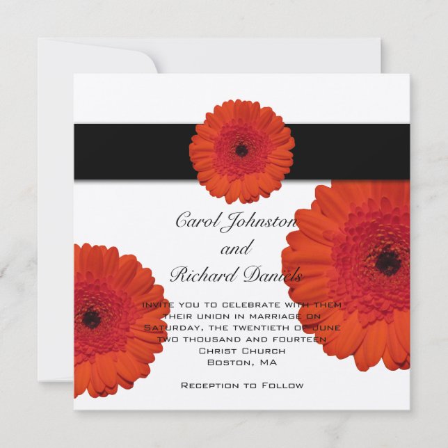 Convite para Casamento Red Gerbera Daisy (Frente)