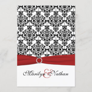 Convite para Casamento Red, White e Black Damask I