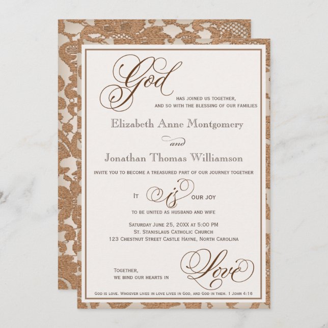 Convite para Casamento Religioso do Autumn Lace (Frente/Verso)