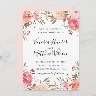 Convite para Casamento Romântico Blush Bloom Flora