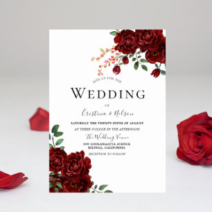 Convite para Casamento Romântico de Rosas vermelh