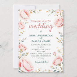 Convite para Casamento Romântico Floral de Aquarel