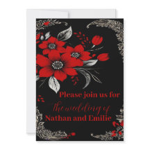 Convite para casamento romântico vermelho e negro