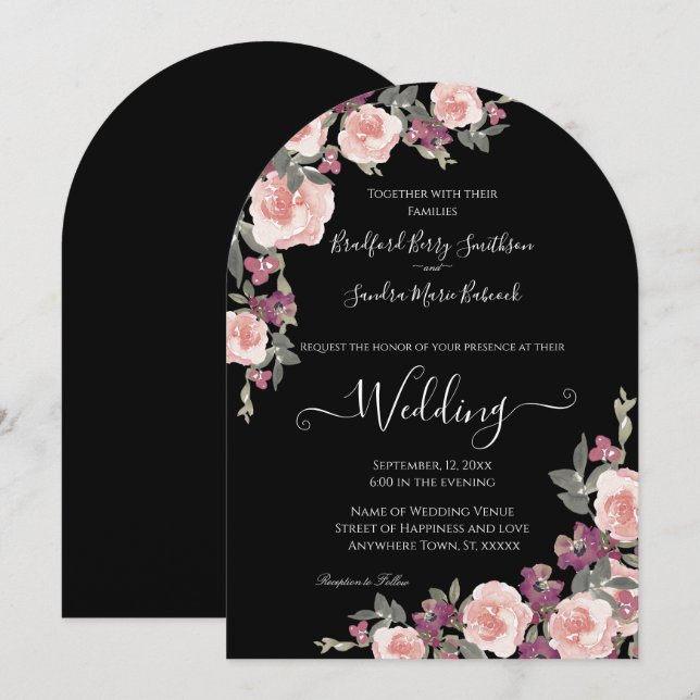 Convite para Casamento Rosa Blush de Mauve Floral  (Frente/Verso)