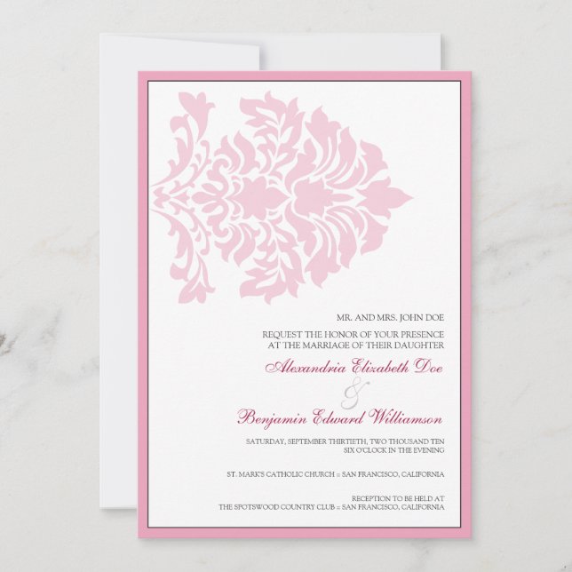 Convite para Casamento Rosa/Branco 5x7 (Frente)