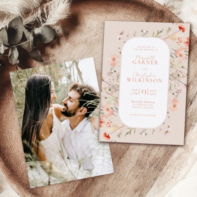 Convite para Casamento Rosa de Flores Selvagens El (Criador carregado)