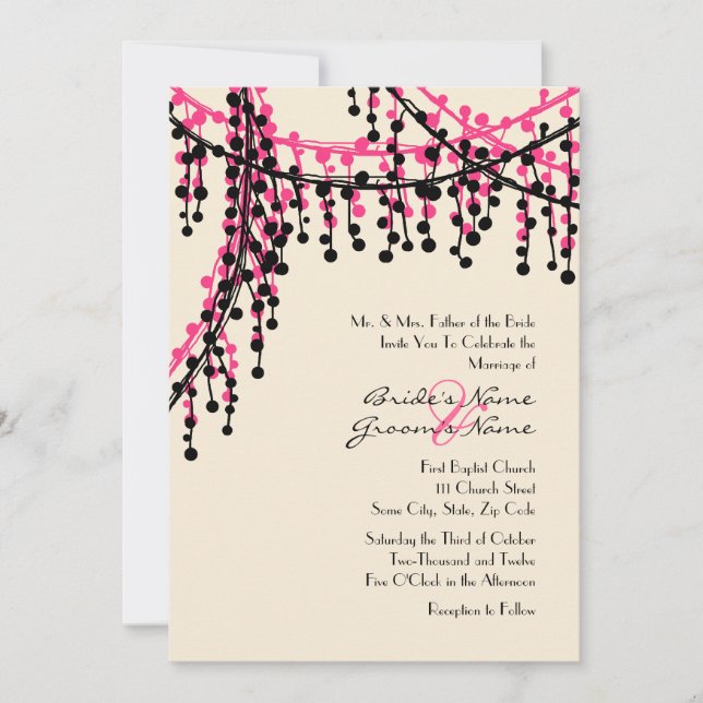 Convite para Casamento Rosa e Negro (Frente)