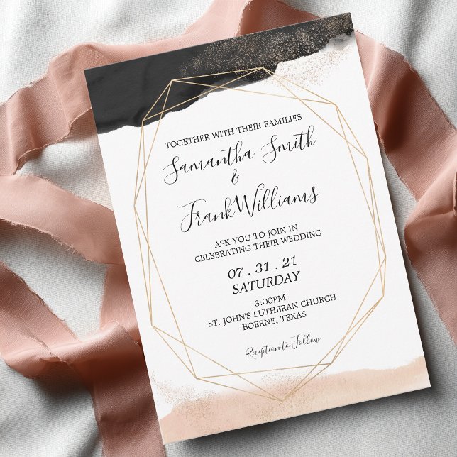 Convite para Casamento Rosa e Preto Moderno (Black and Blush Pink Modern Wedding Invitation)