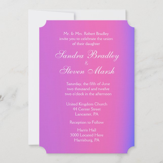 Convite para Casamento Rosa e Púrpura 5" x 7" (Frente)