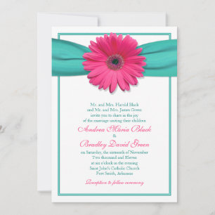 Convite para Casamento Rosa Gerbera Daisy Turquois
