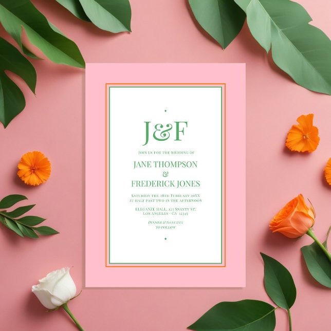Convite para Casamento Rosa, Laranja e Verde (Pink, Orange and Green Wedding Invitation)