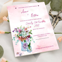 Convite para Casamento Rosa-Rosa com Buquê Floral 