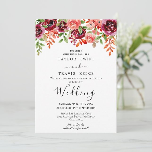 Convite para Casamento Rosa Rosa Rosa Rosa Moderna (Em pé/Frente)