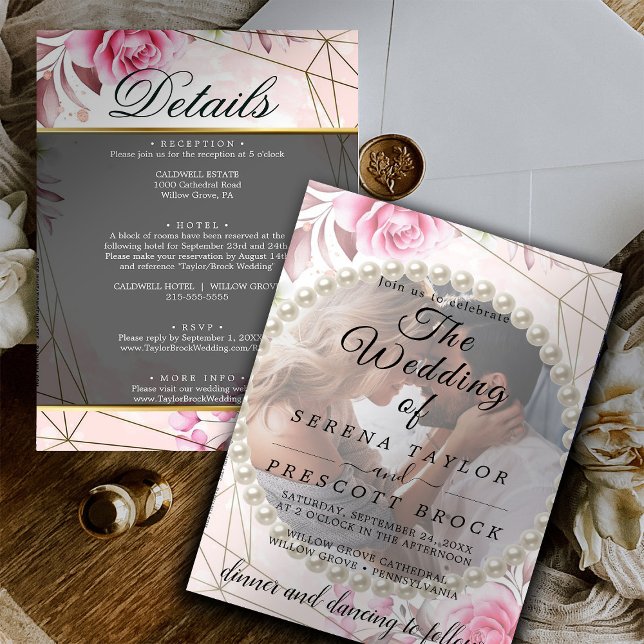Convite para Casamento Rosy Elegant Vellum Overlay (Criador carregado)