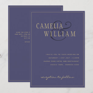 Convite para Casamento Roxo Azul Moderno Escuro