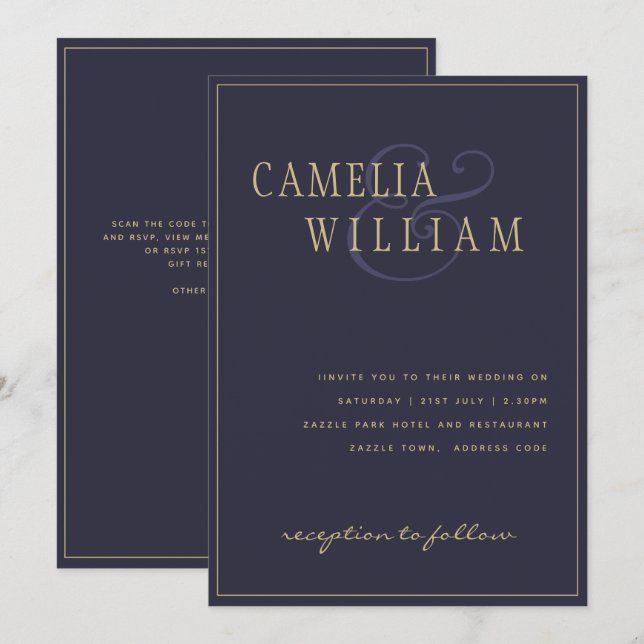 Convite para Casamento Roxo Azul Moderno Escuro (Frente/Verso)