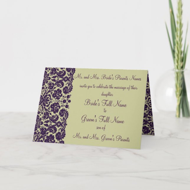 Convite para Casamento Roxo Damask (Frente)