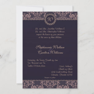 Convite para Casamento Roxo Damask Lace