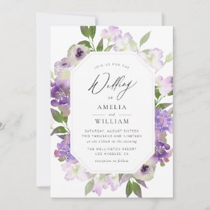 convite para casamento roxo de script moderno