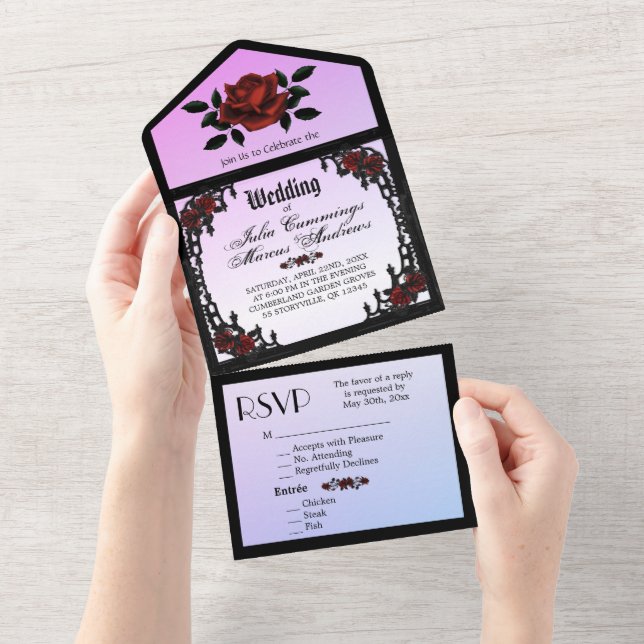 Convite para Casamento Roxo do Trimestre Francês (Aba destacável)