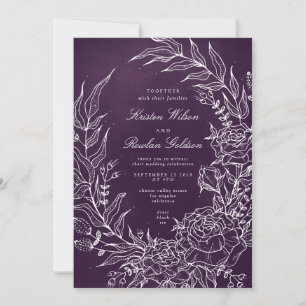Convite para Casamento Roxo-Flor Romântico