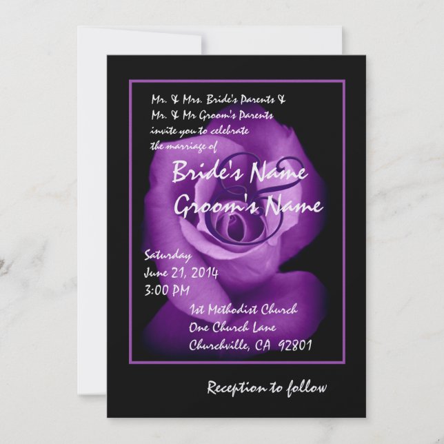 Convite para Casamento ROYAL PURPLE Rosebud (Frente)