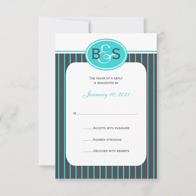 Convite para Casamento RSVP — Monograma Azul (Frente)