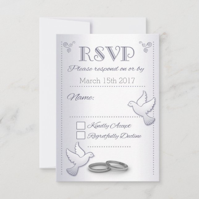 Convite para casamento RSVP Silver Vintage Pássaro (Frente)