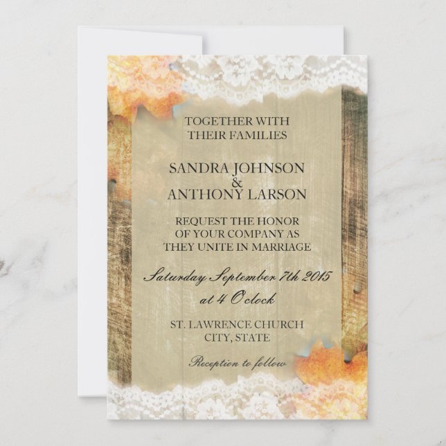 Convite para Casamento Russo de Autumn Lace (Frente)