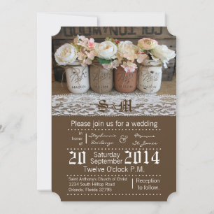 Convite para Casamento Russo de Rosas Mason Jar 5x