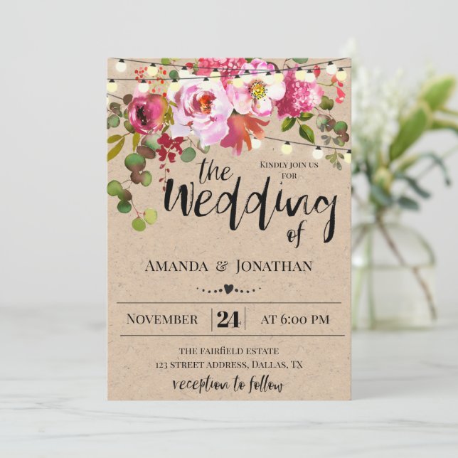 Convite para Casamento Russo Floral (Em pé/Frente)