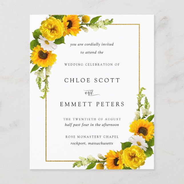 Convite para Casamento Russo Floral de Girassol (Frente)