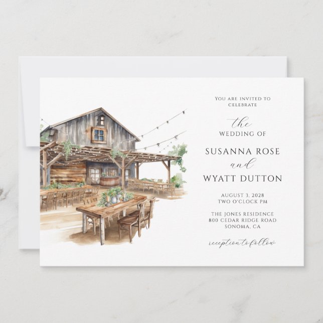 Convite para Casamento Rustic Barn (Frente)