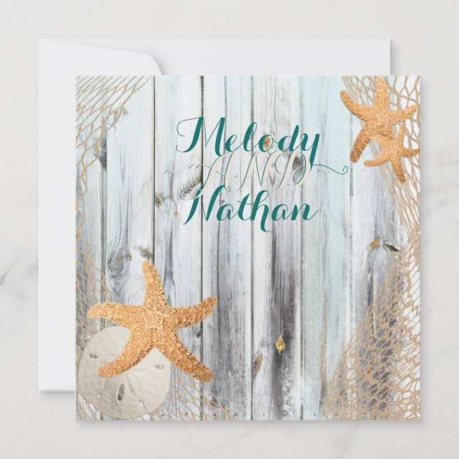 Convite para Casamento Rustic Beach Starfish (Frente)